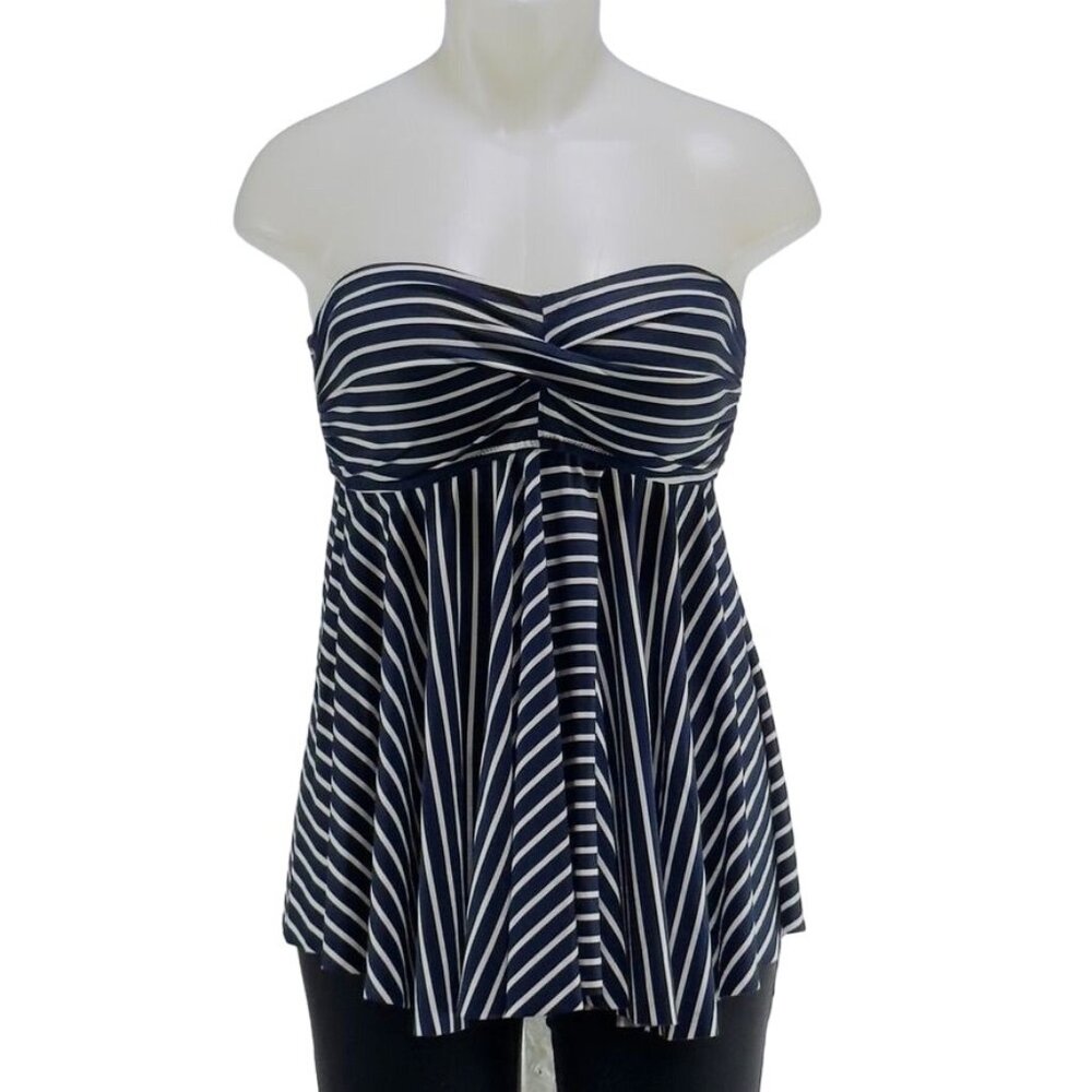 GAP Women's Swimsuit Tankini Top Nylon Blue White Striped Pattern Size S
